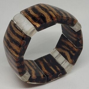 RETRO 80s Vibes Animal Print Oblong Acrylic Link Stretch Cuff Bracelet